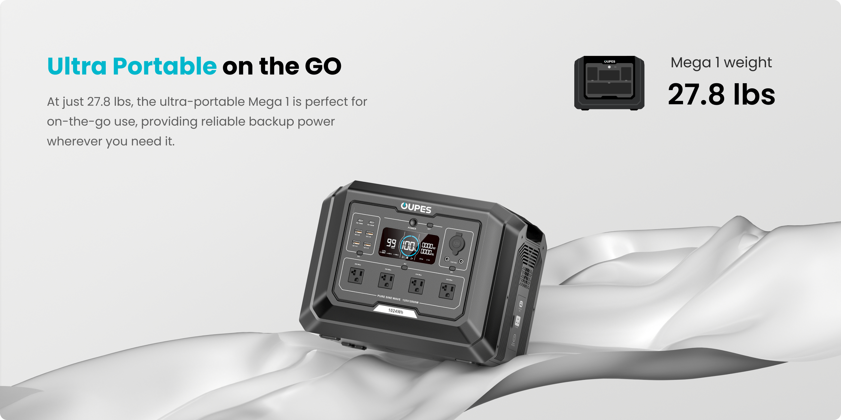 At just 27.8 lbs, the ultra-portable Mega 1 is perfect foron-the-go use, providing reliable backup powerwherever you need it.