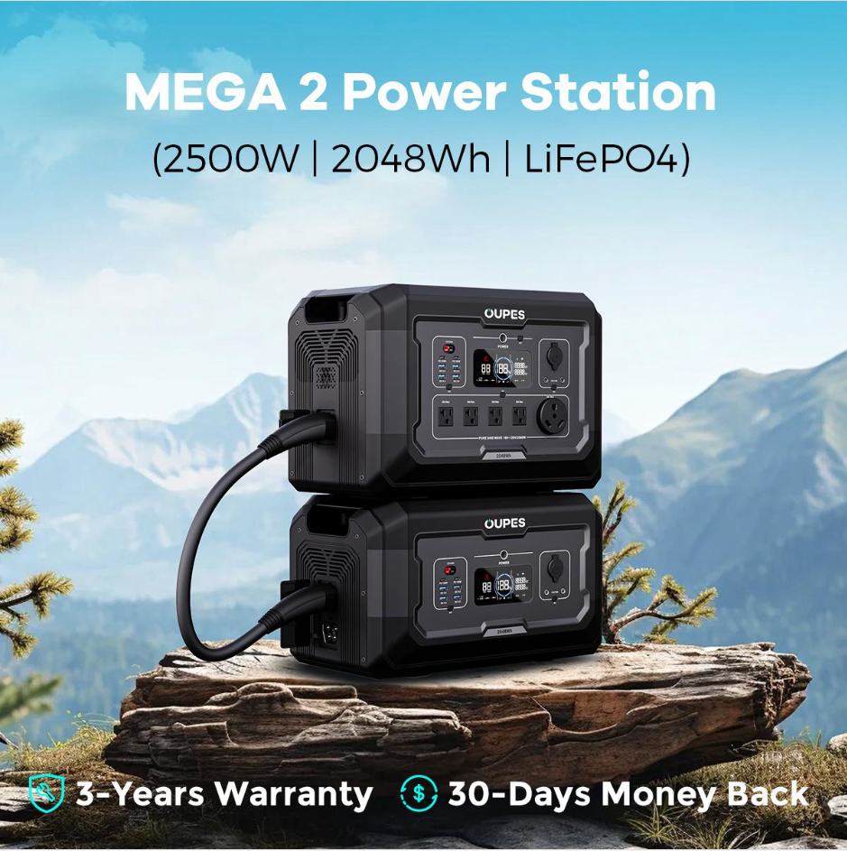 OUPES Mega 2 Power Station | 2500W, 2048Wh, Fast Charge
