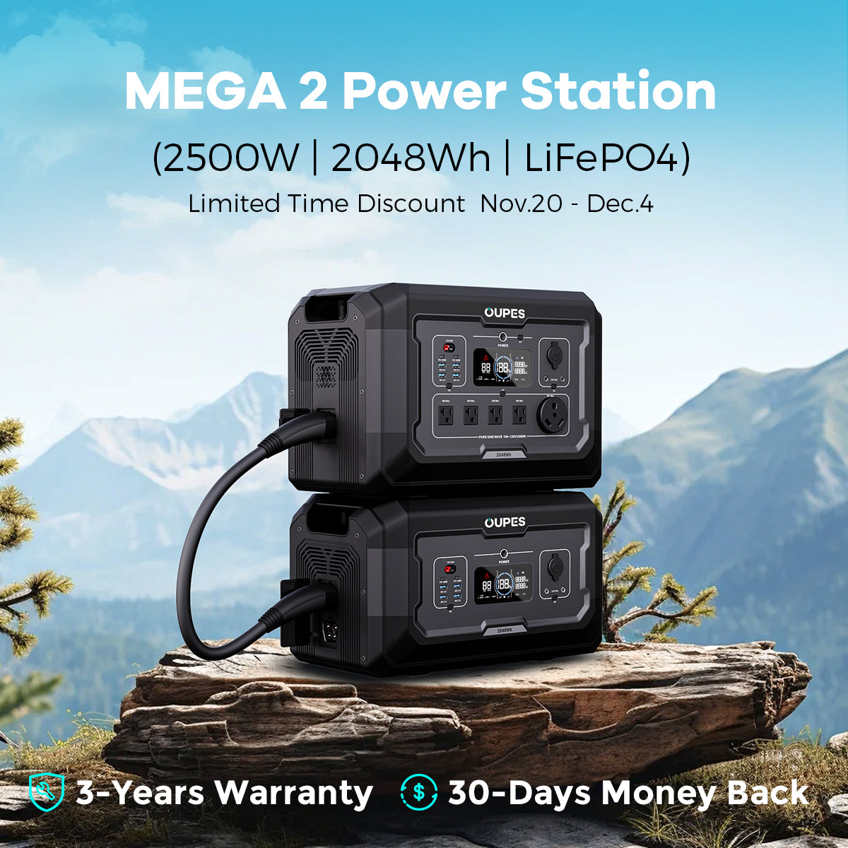 Mega 2 + B2 Extra Battery  + 2*240W Solar Panel